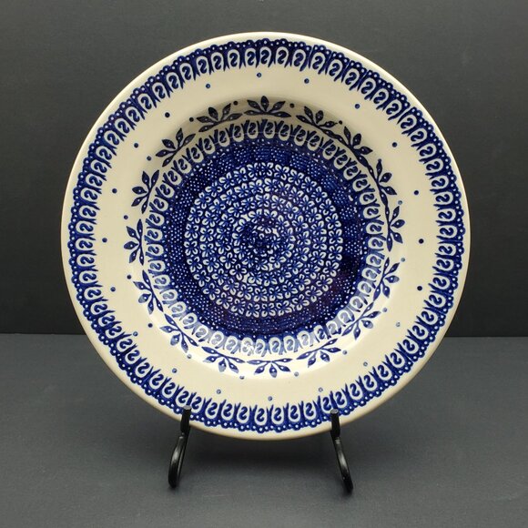 Polish Pottery Blue Lace Rim Soup Bowl Manufaktura Blue Lace Rimmed Pasta Bowl - Picture 1 of 7